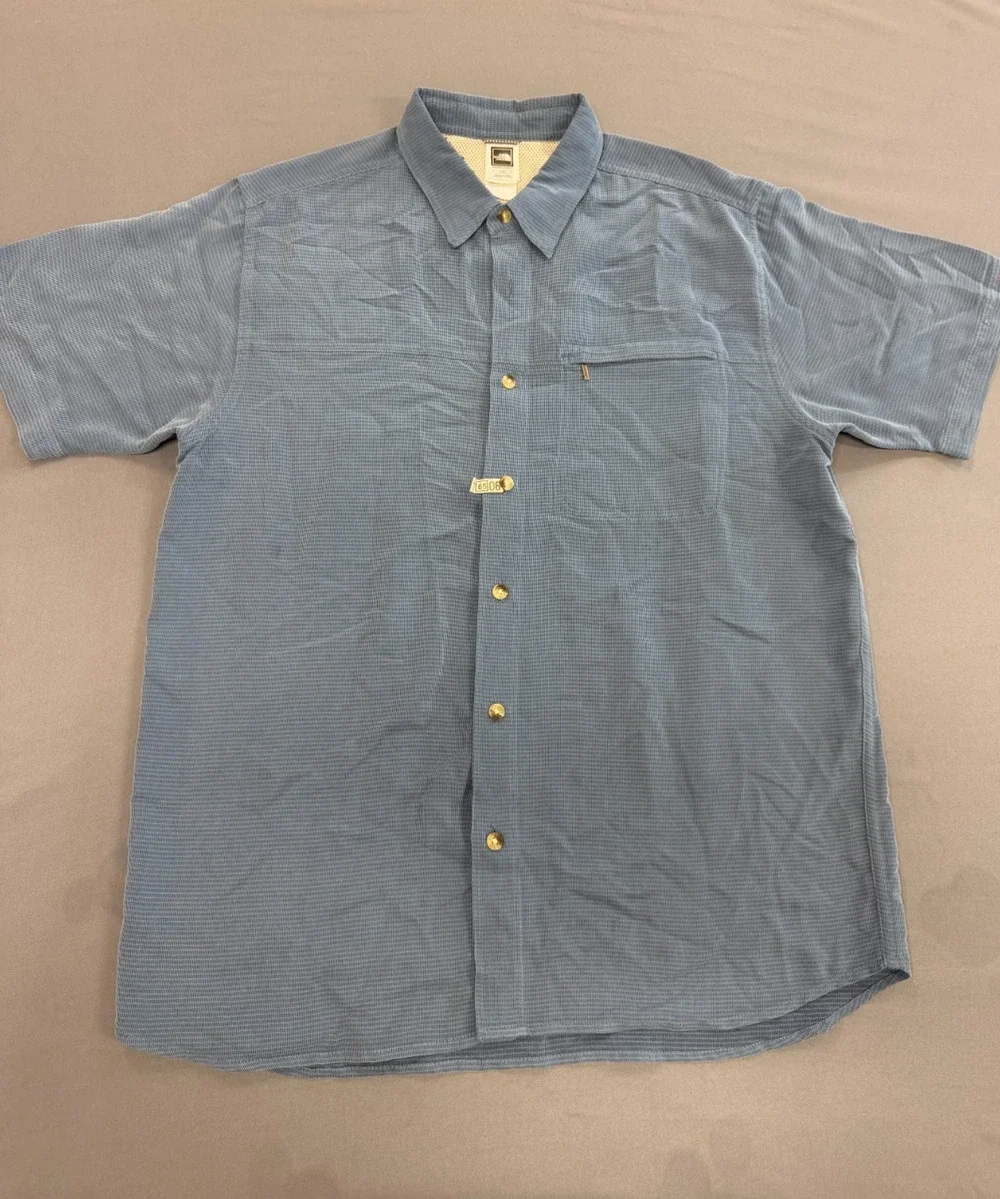 The North Face Mens Large Blue Micro Check Short Sleeve Hiking Shirt Vented New